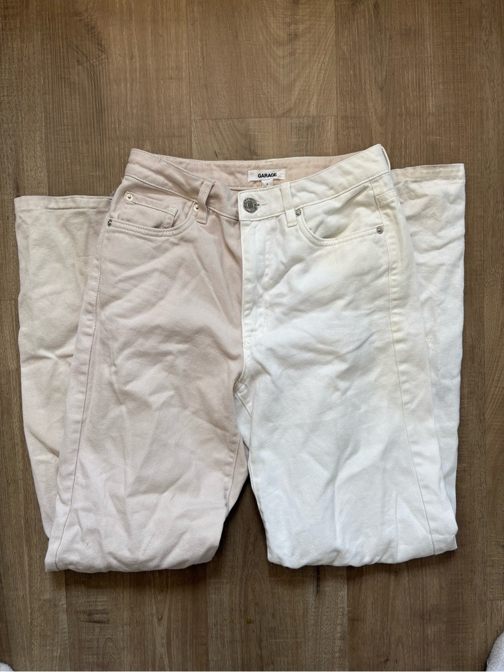 Garage Two-Tone High-Rise Women’s Jeans in Beige and White